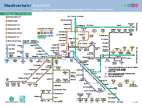Linienplan Samstag, Sonntag, Spätverkehr, Rufbus, Anrufsammeltaxi